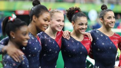 U.S. women's gymnastics team: Let's all celebrate at the mall, girls.